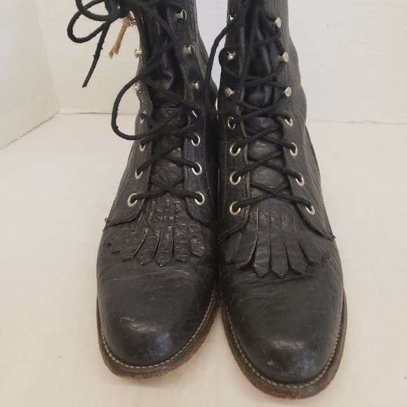 Ladies Youth Justin Black ankle short western fringe Granny Style Boot size 4 C - Picture 1 of 2